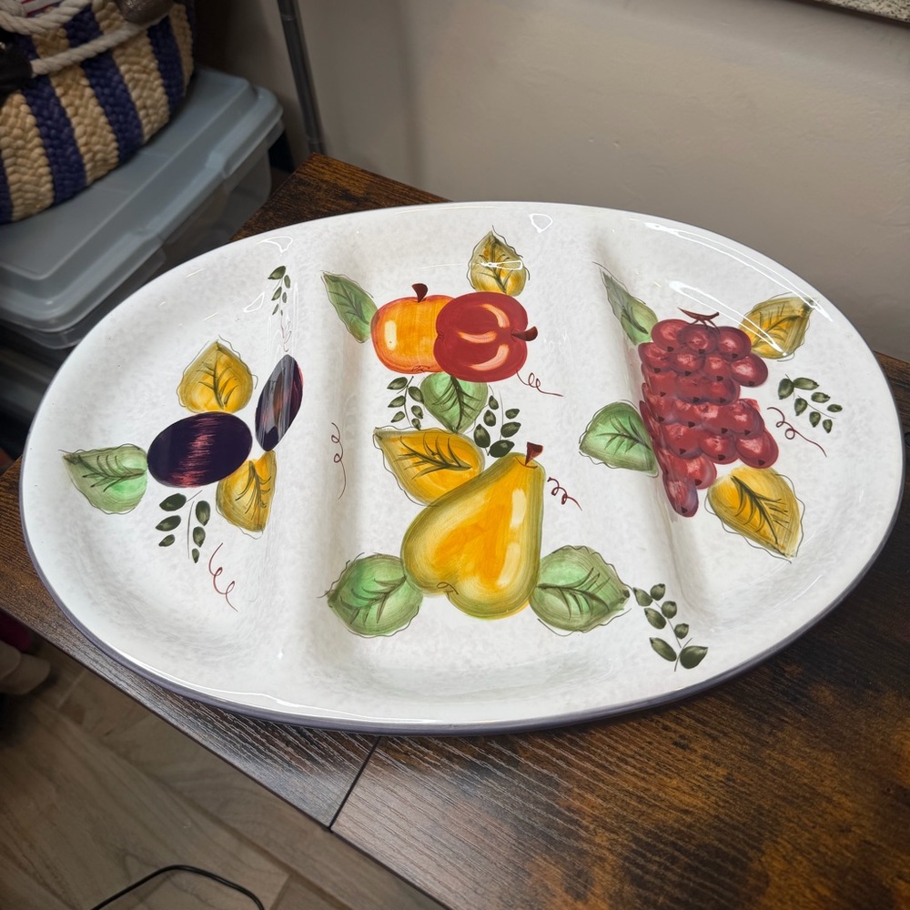 Oneida "Vintage Fruit" hand-painted divided serving tray 17 inches.